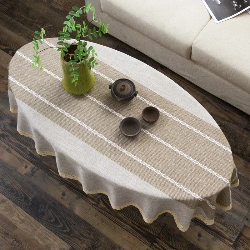 Cotton and Linen Oval Tableclo - Coffee Tea Knits review and price