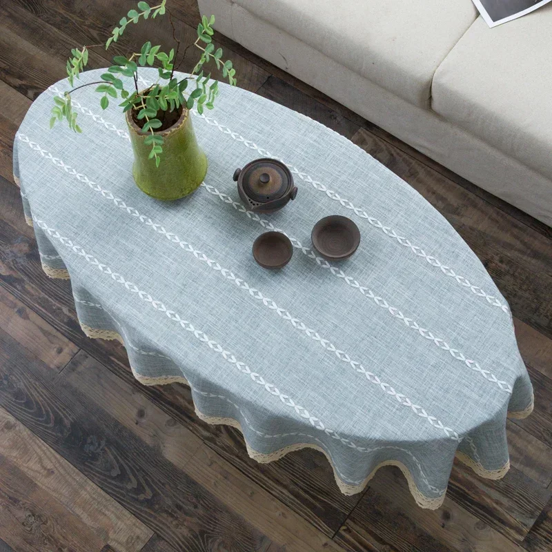 Cotton and Linen Oval Tableclo - Coffee Tea Knits review and price