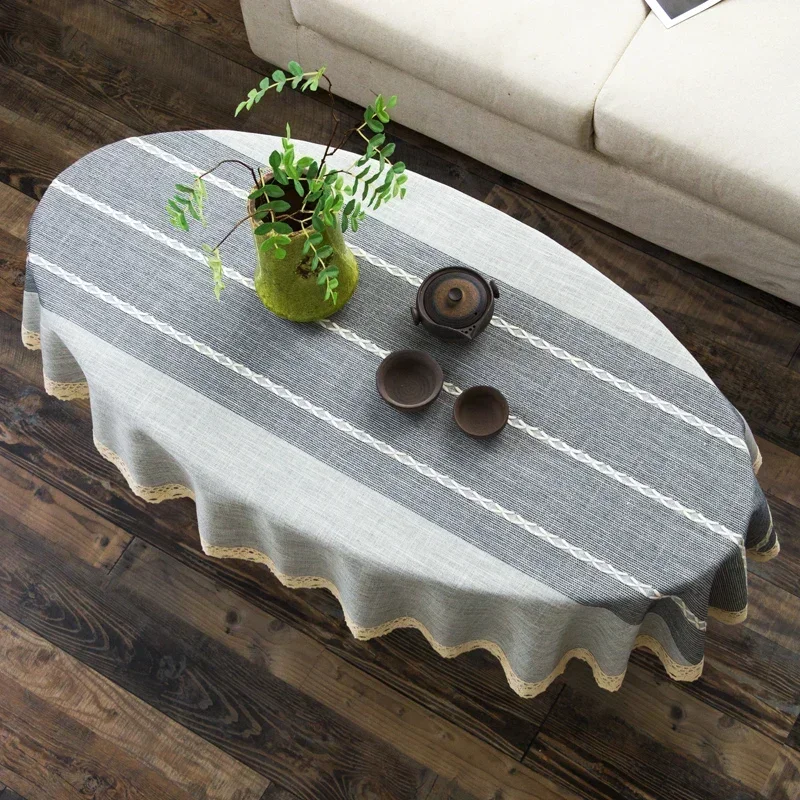 Cotton and Linen Oval Tableclo - Coffee Tea Knits review and price